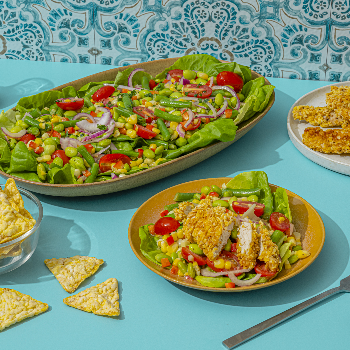 Crispy POPCORNERS® Chicken Succotash Salad | FLVR