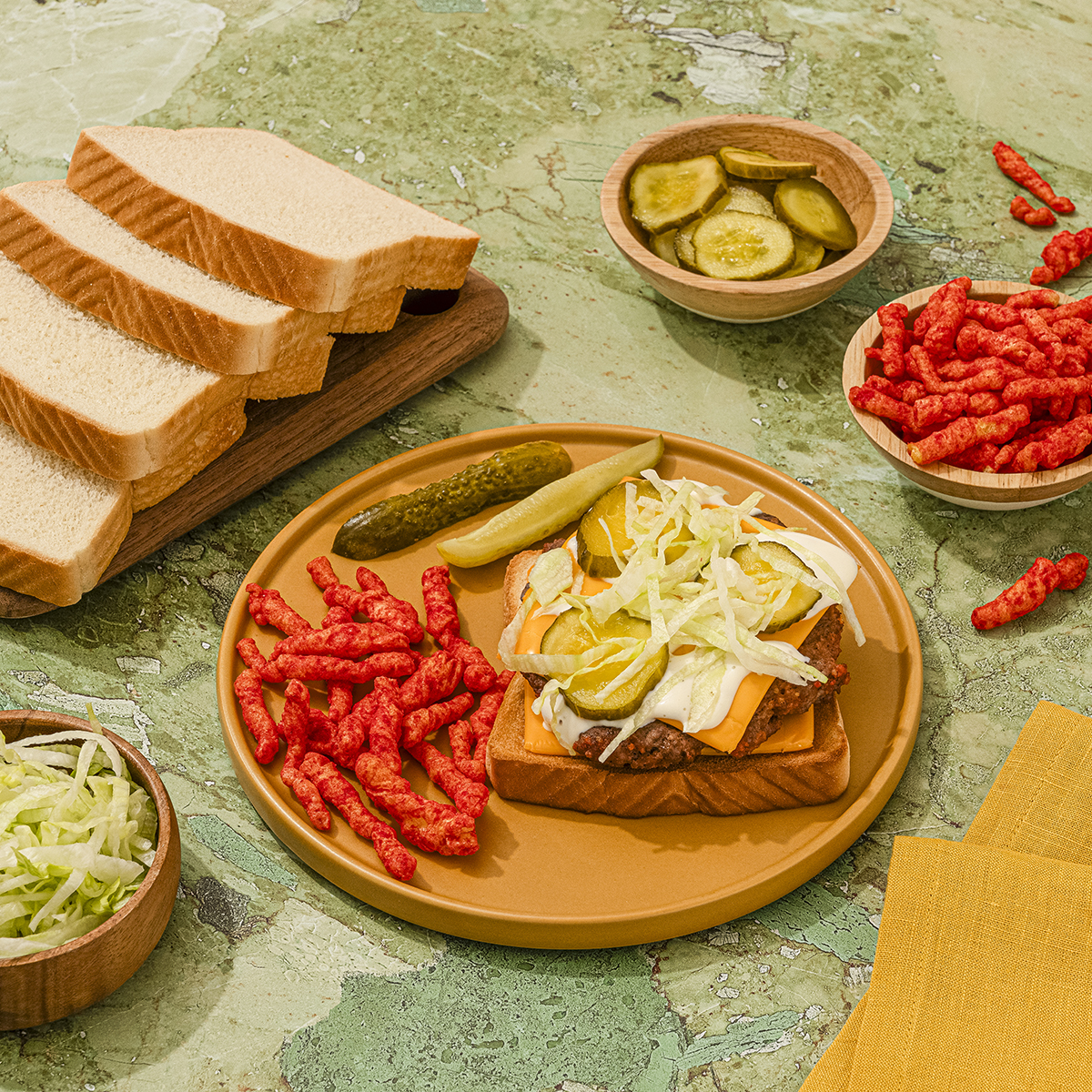 CHEETOS® FLAMIN HOT® Dill Pickle Cheeseburger Toast | FLVR